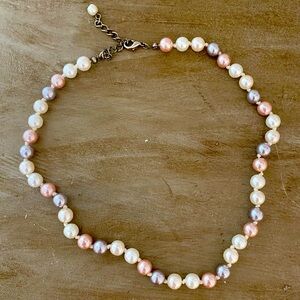 Faux Pearl Necklace in Rose Gold, Rose Silver, and White Tones